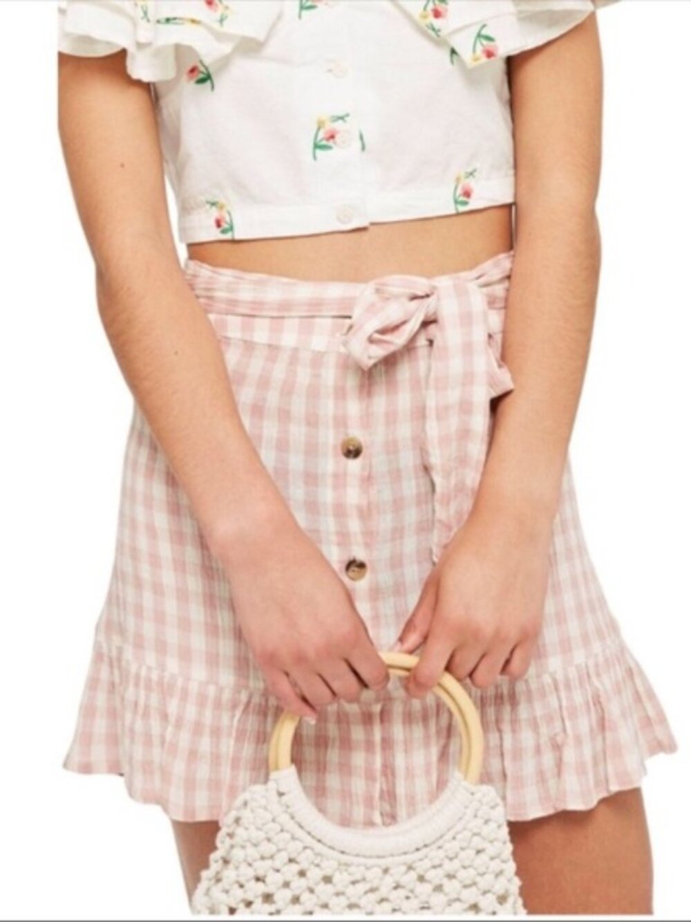 Topshop Rose Gingham Front Button Tie Summer Flirty Schoolgirl Y2K Mini Skirt 2